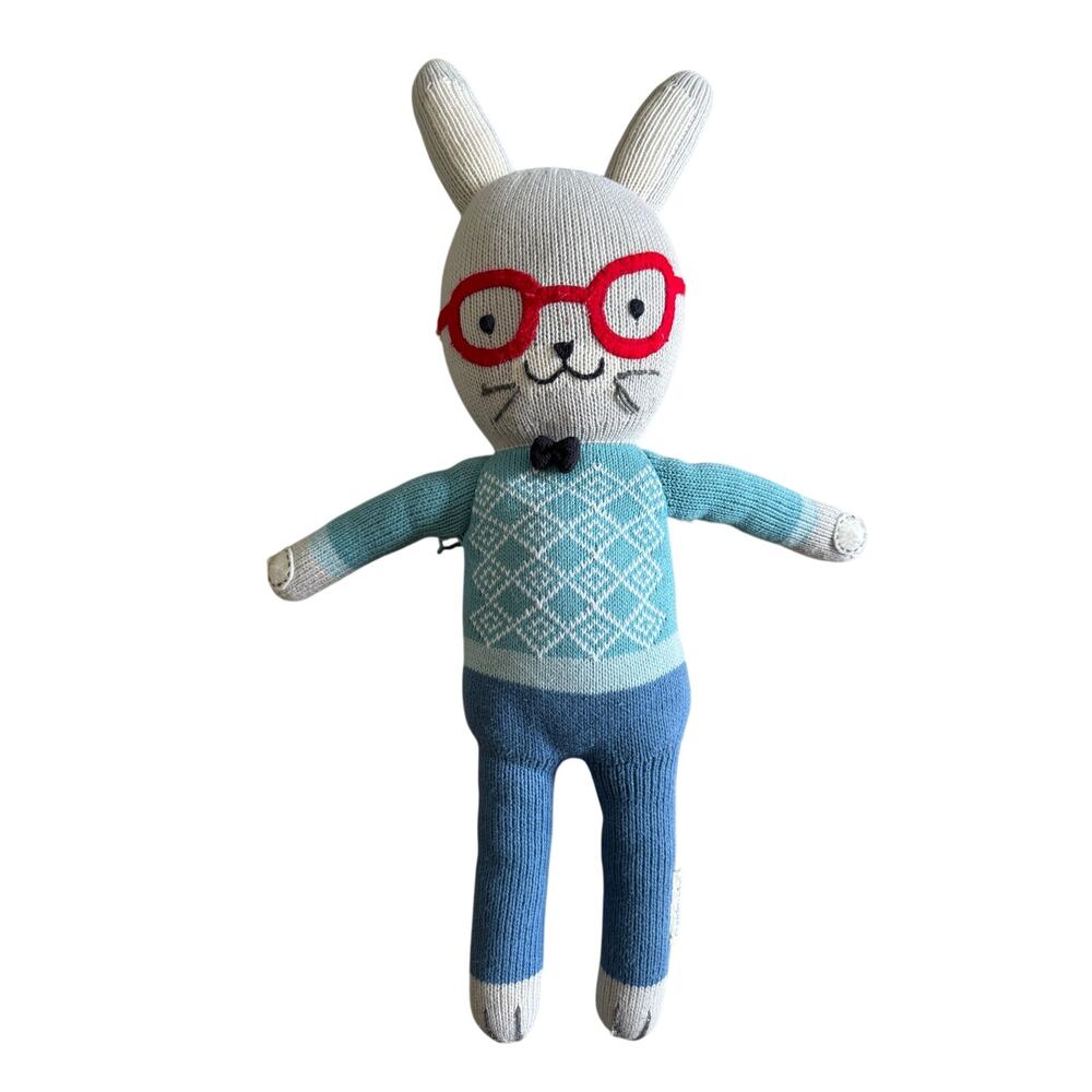 Cuddle Kind Little Benedict the Bunny Knit Plush Red Glasses Blue Rabbit